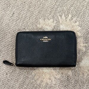 Coach Black Pebbled Leather Zip Wallet